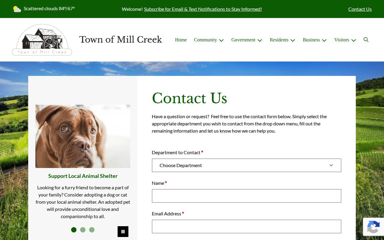 Mill Creek municipal contact form for department-directed correspondence