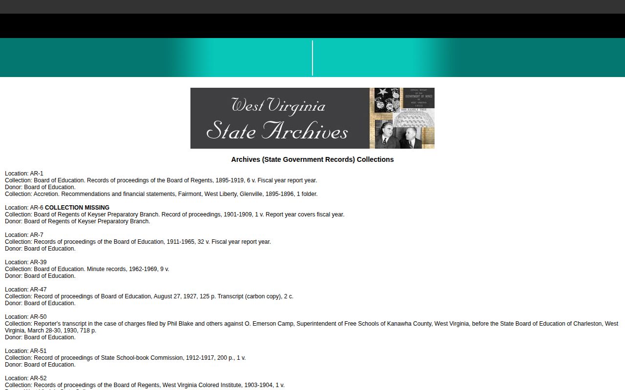 West Virginia State Archives corrections collections information for older Randolph County records